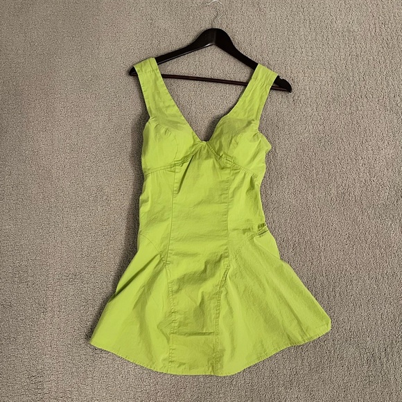 Free People Lime Green Mini Dress | Size XS | Open Back Tie | Summer - Picture 2 of 7